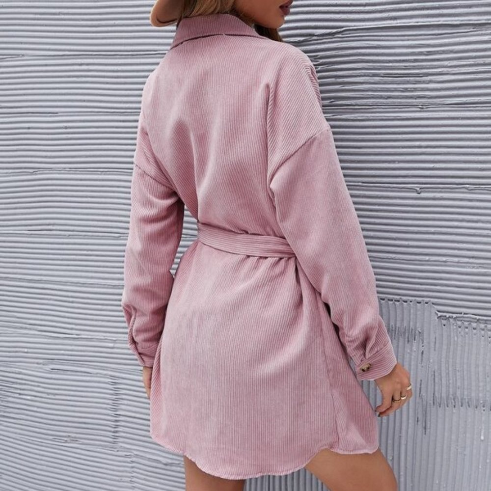 Button Front Cord Belted Outerwear - Picture 3 of 6